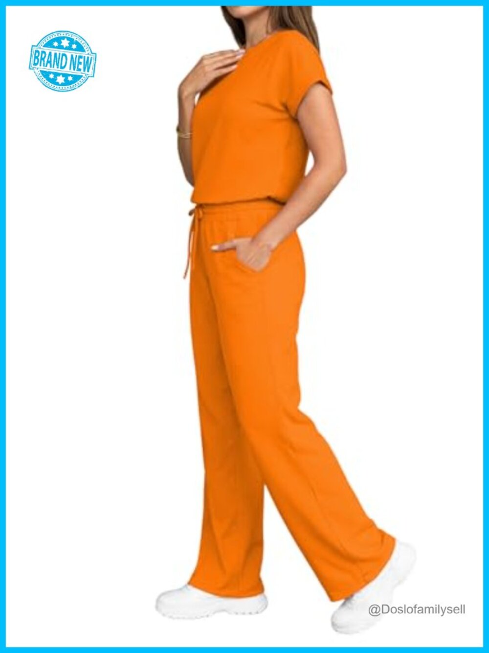 2 Piece Lounge Set Short Sleeve Top Wide Leg Pants Tracksuit - Picture 2 of 5